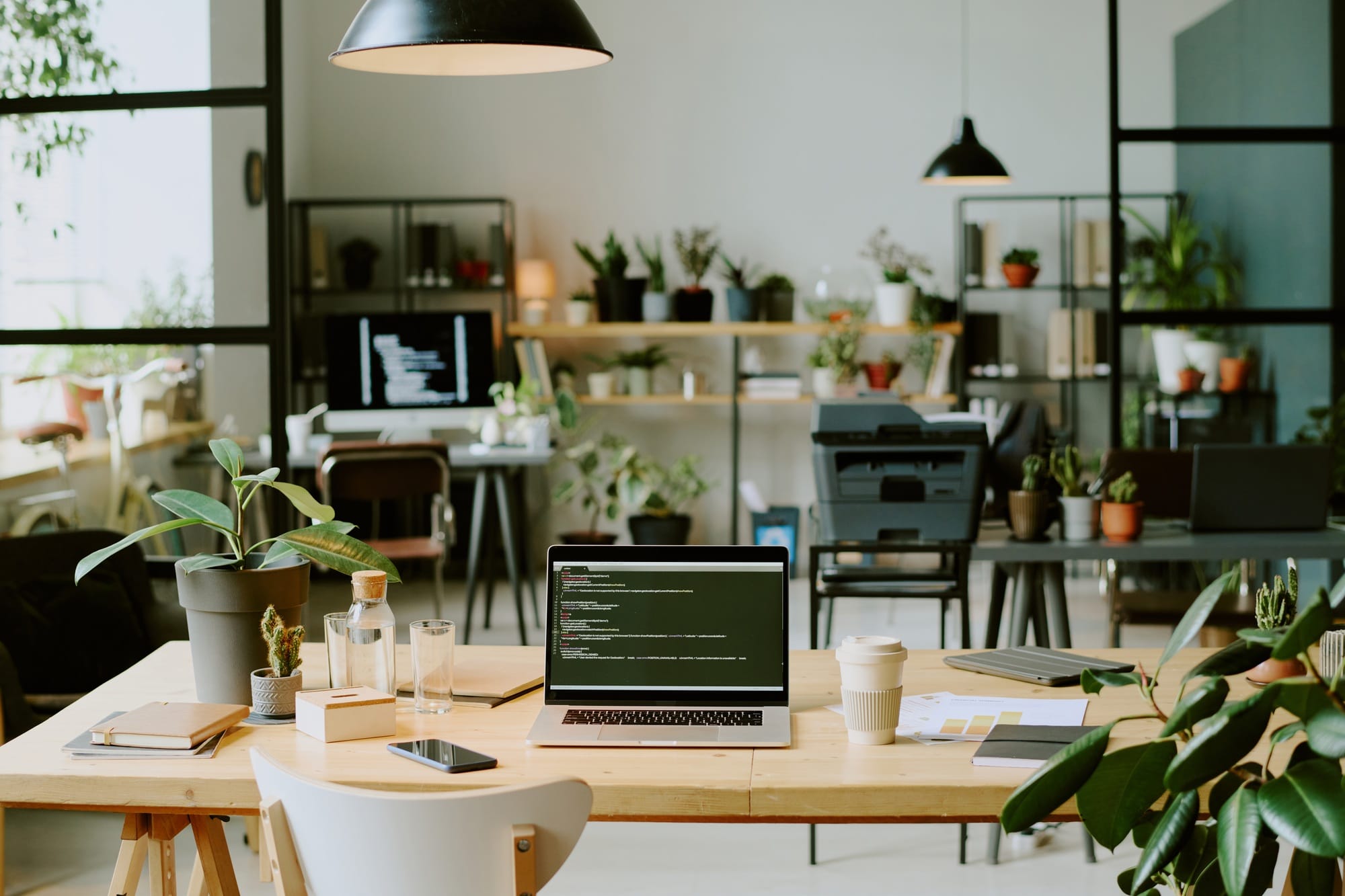 Workspace In Modern Eco-friendly Office